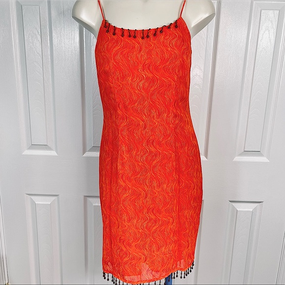 essential dress co Dresses & Skirts - ESSENTIAL DRESS CO. Bright orange beaded dress swirl pattern vibrant dress 6